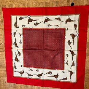 🌸 Elegant Red and Cream Scarf with Bird Design (3 for $25)